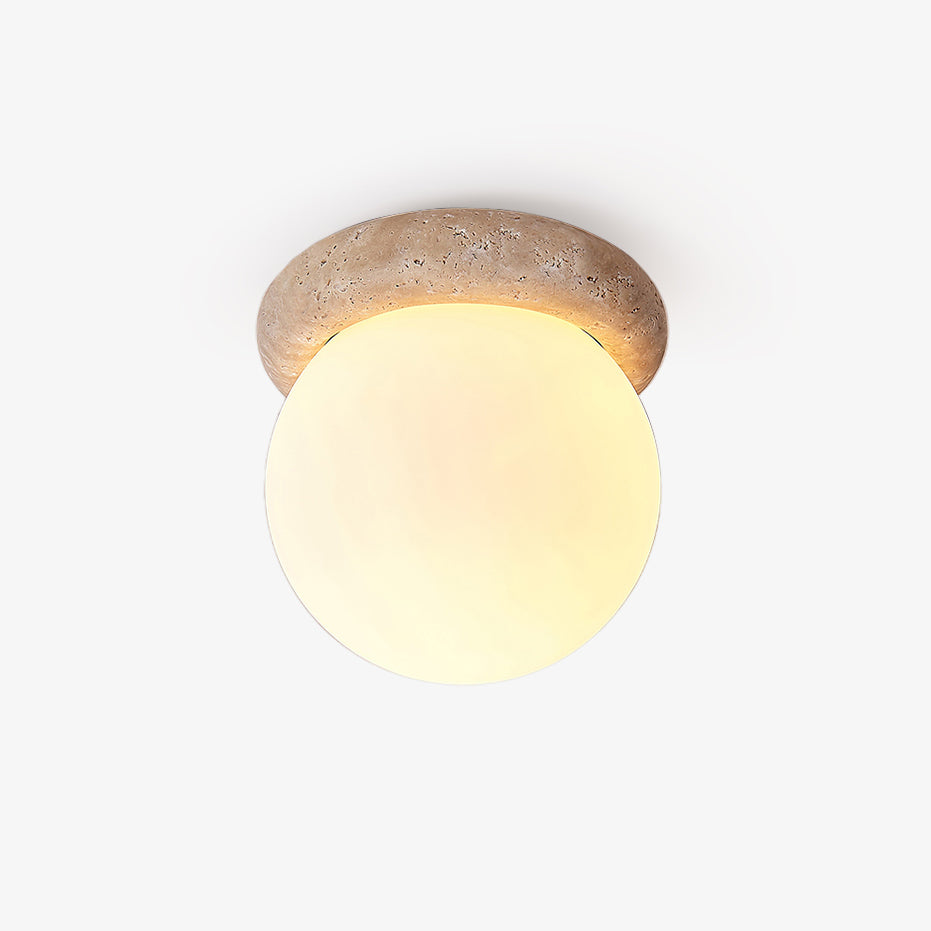Yellow Travertine Natural Stone Flush Mount Ceiling Light Modern Asteroid Round Lamp