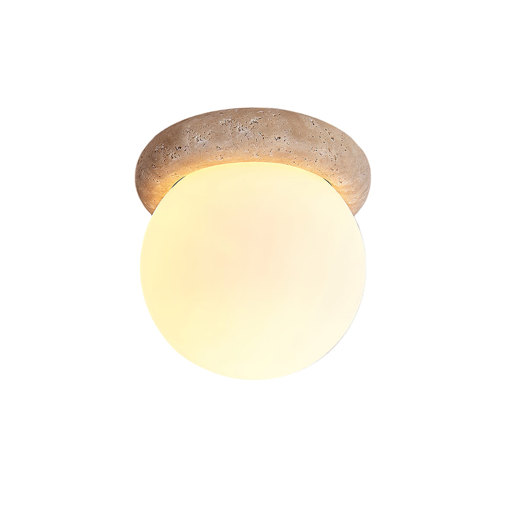 Yellow Travertine Natural Stone Flush Mount Ceiling Light Modern Asteroid Round Lamp