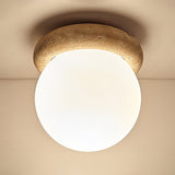 Yellow Travertine Natural Stone Flush Mount Ceiling Light Modern Asteroid Round Lamp