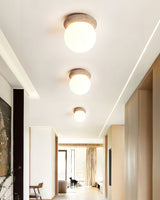 Yellow Travertine Natural Stone Flush Mount Ceiling Light Modern Asteroid Round Lamp