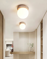 Yellow Travertine Natural Stone Flush Mount Ceiling Light Modern Asteroid Round Lamp
