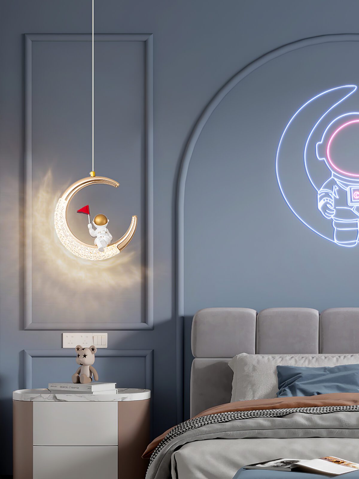 modern-astronaut-moon-resin-led-pendant-light-rose-gold-acrylic-kids-bedroom-lamp