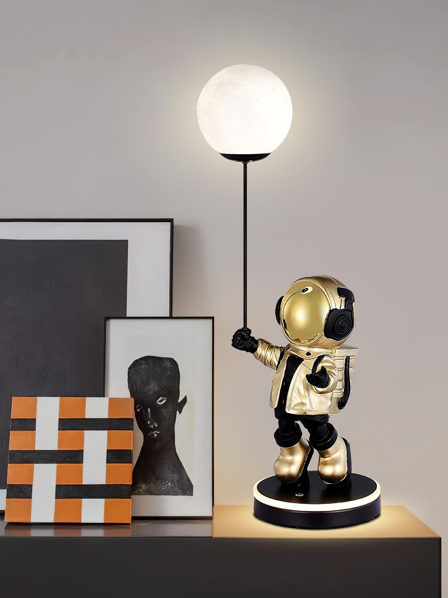 Creative Astronaut Planet Resin Table Lamp Modern Sculptural Bedside Lighting for Kids Room