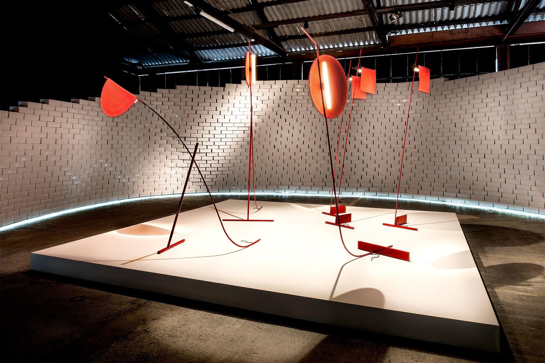 Red Athletes Tall Standing Floor Lamp Modern Minimalist LED Sculpture Light for Living Area