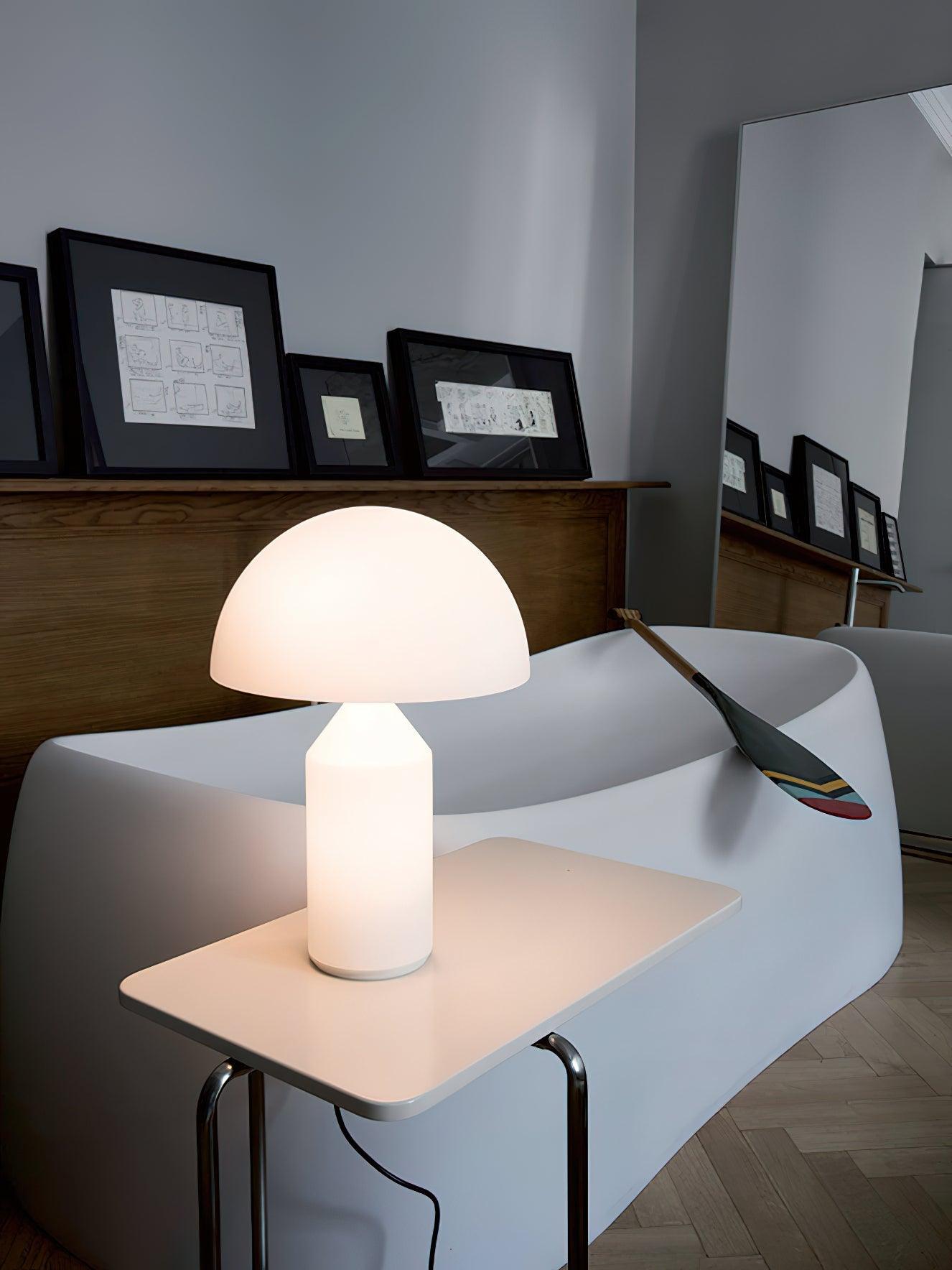 Modern White Blown Glass Mushroom Table Lamp with Geometric Dome Shade for Bedside and Living Room