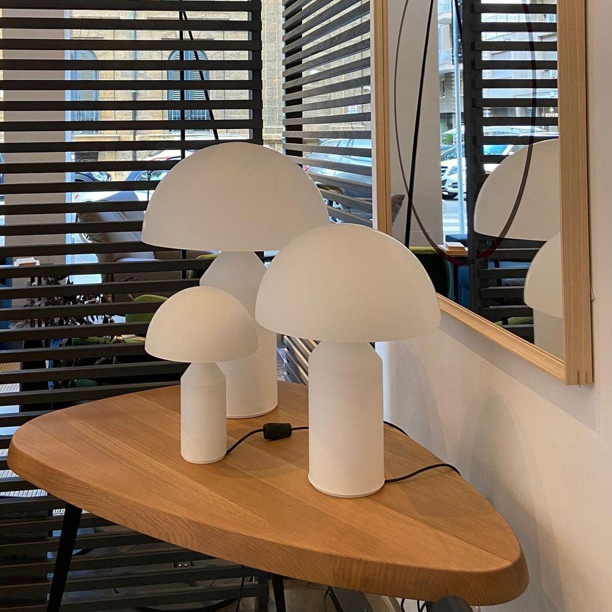 Modern White Blown Glass Mushroom Table Lamp with Geometric Dome Shade for Bedside and Living Room