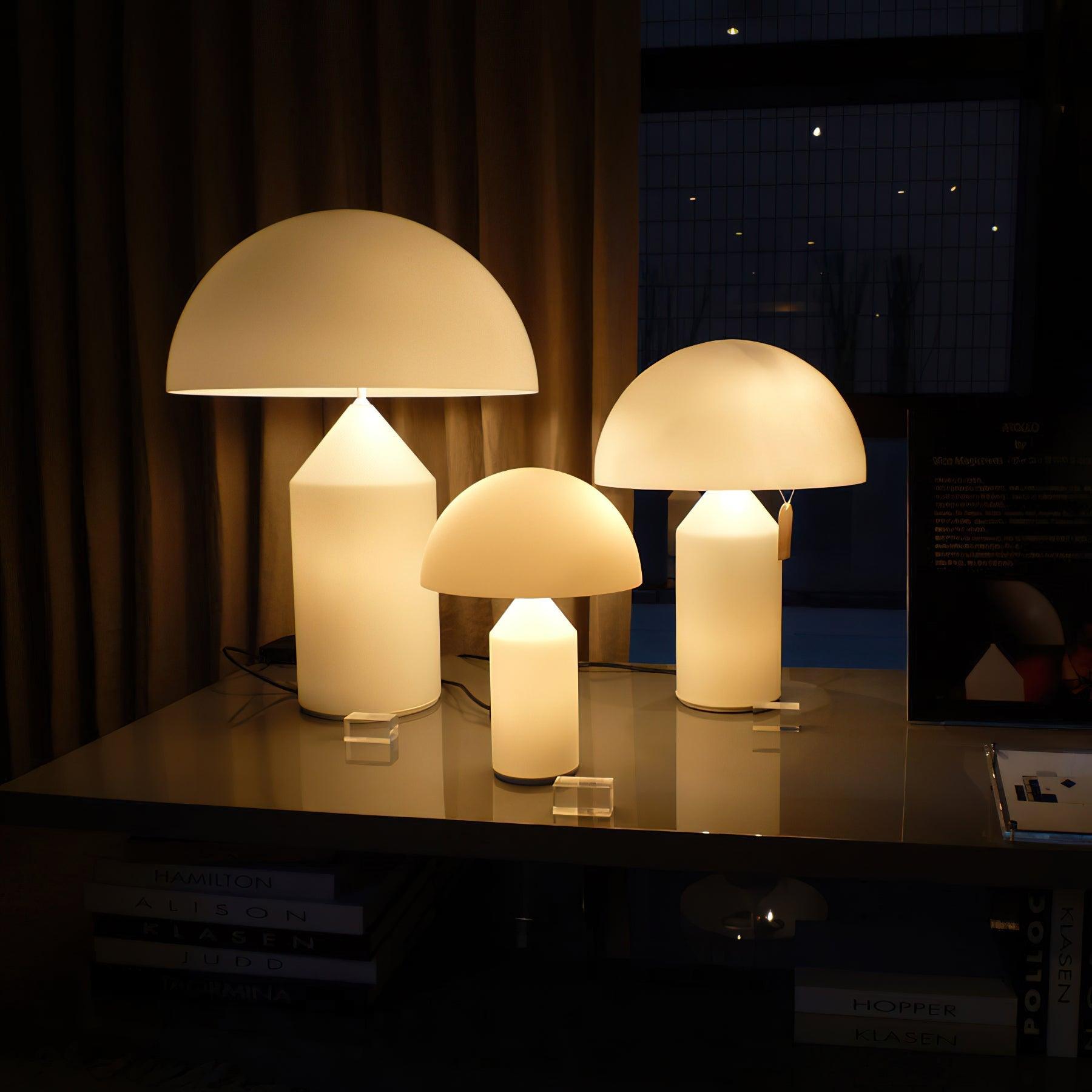 Modern White Blown Glass Mushroom Table Lamp with Geometric Dome Shade for Bedside and Living Room