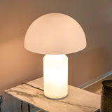 Modern White Blown Glass Mushroom Table Lamp with Geometric Dome Shade for Bedside and Living Room