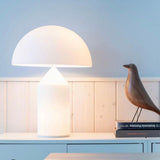 Modern White Blown Glass Mushroom Table Lamp with Geometric Dome Shade for Bedside and Living Room