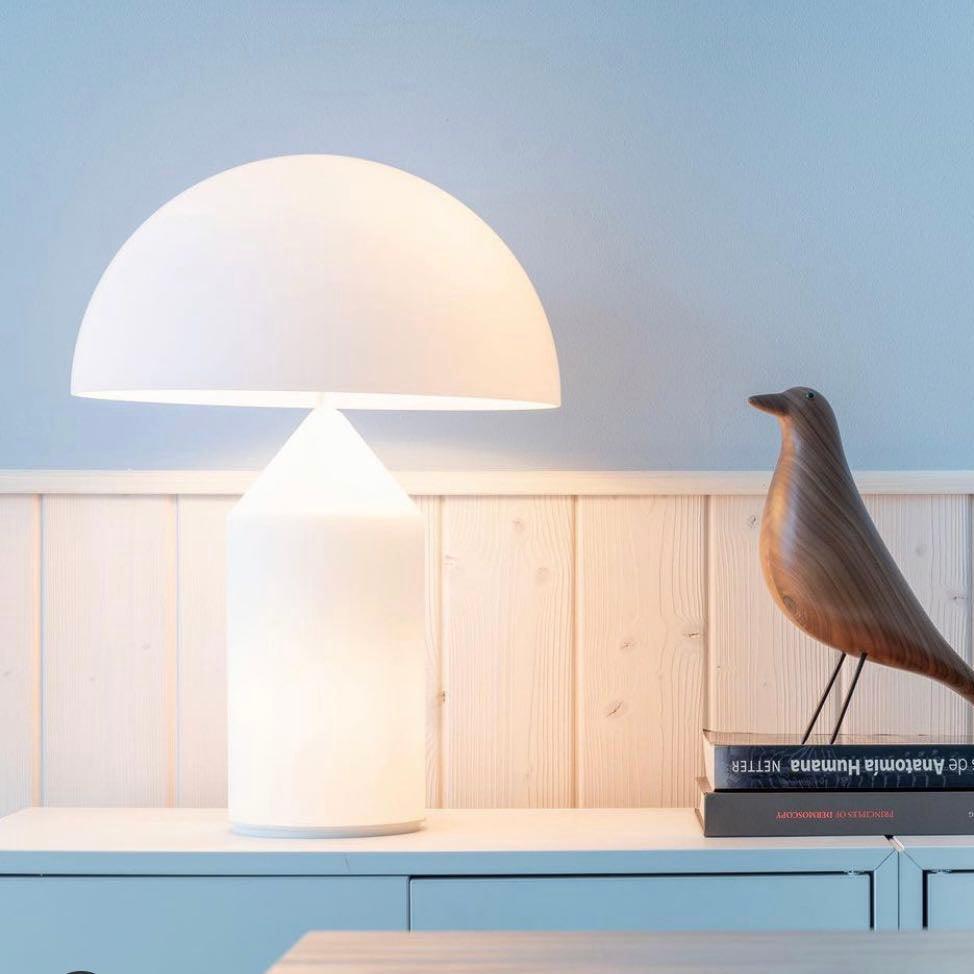 Modern White Blown Glass Mushroom Table Lamp with Geometric Dome Shade for Bedside and Living Room
