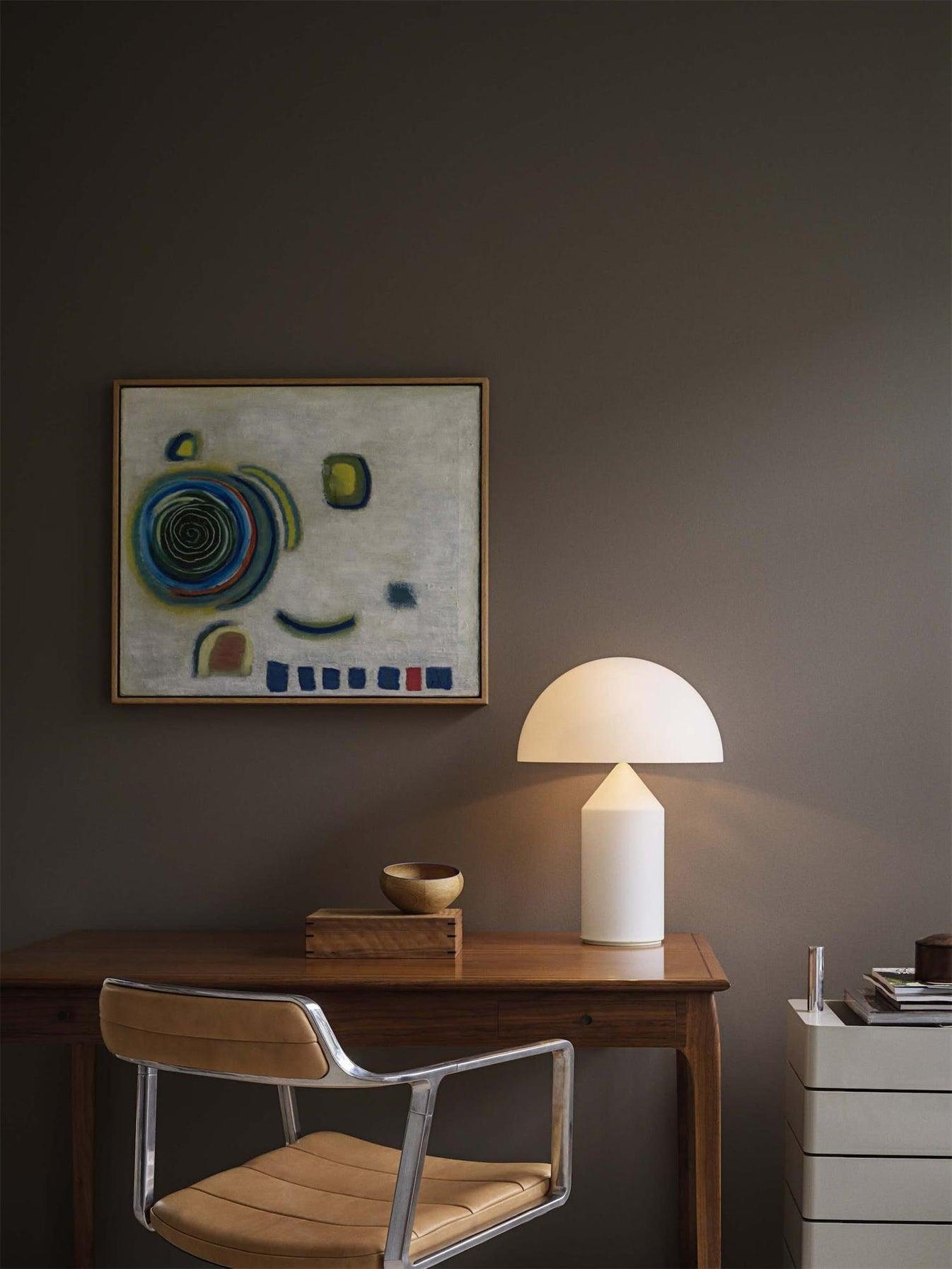 Modern White Blown Glass Mushroom Table Lamp with Geometric Dome Shade for Bedside and Living Room