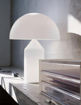 Modern White Blown Glass Mushroom Table Lamp with Geometric Dome Shade for Bedside and Living Room