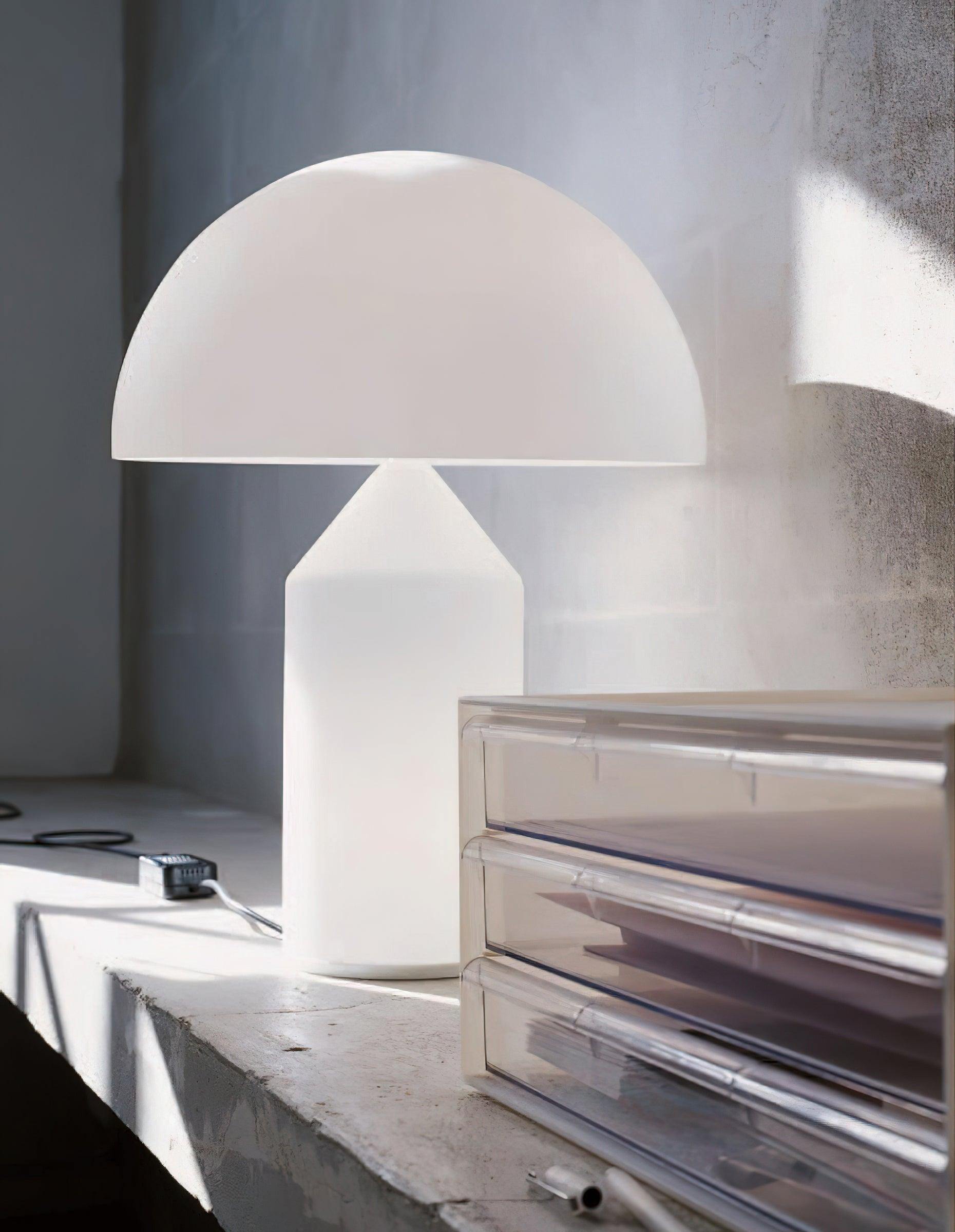 Modern White Blown Glass Mushroom Table Lamp with Geometric Dome Shade for Bedside and Living Room