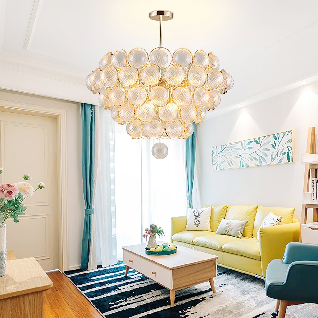 luxury-modern-glass-sphere-chandelier-with-spiral-ribbed-texture-and-satin-gold-finish