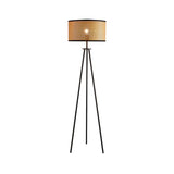 Aubrey Modern Tripod Floor Lamp with Natural Bamboo Shade and Black Metal Base
