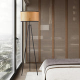 Aubrey Modern Tripod Floor Lamp with Natural Bamboo Shade and Black Metal Base