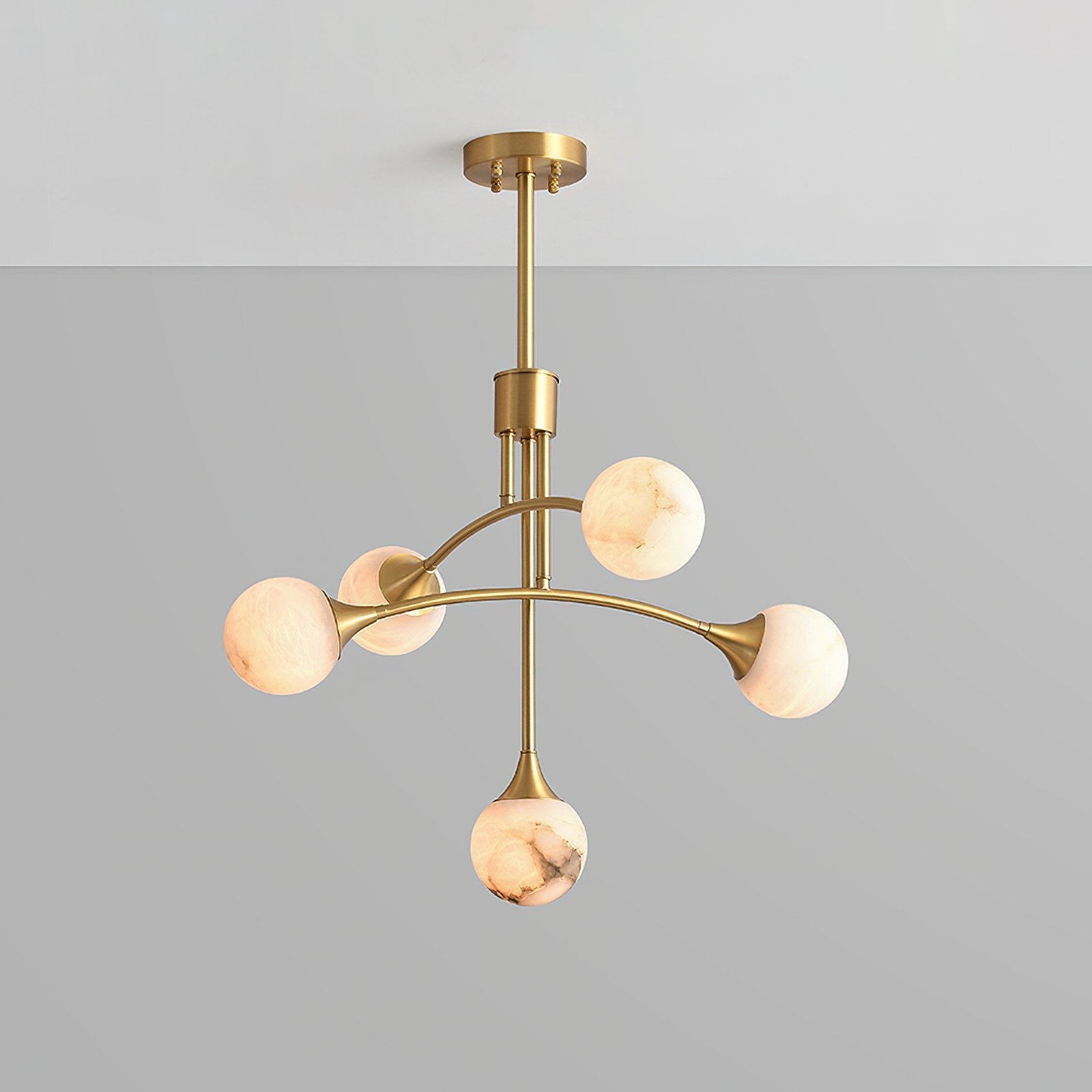modern-alabaster-globe-chandelier-with-slender-brass-arms-for-luxury-living-room