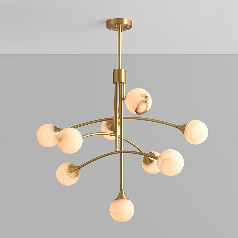 modern-alabaster-globe-chandelier-with-slender-brass-arms-for-luxury-living-room