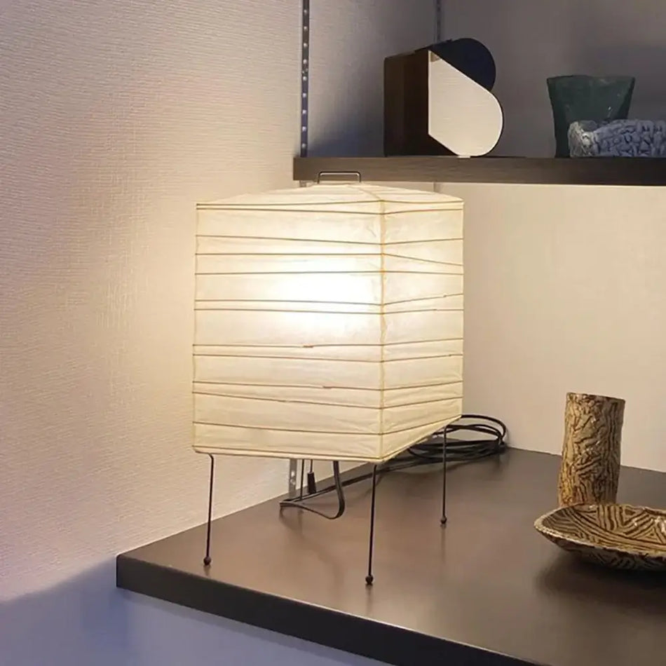 Ayla Cube Rice Paper Table Lamp Minimalist Japanese Style Desk Light for Bedroom