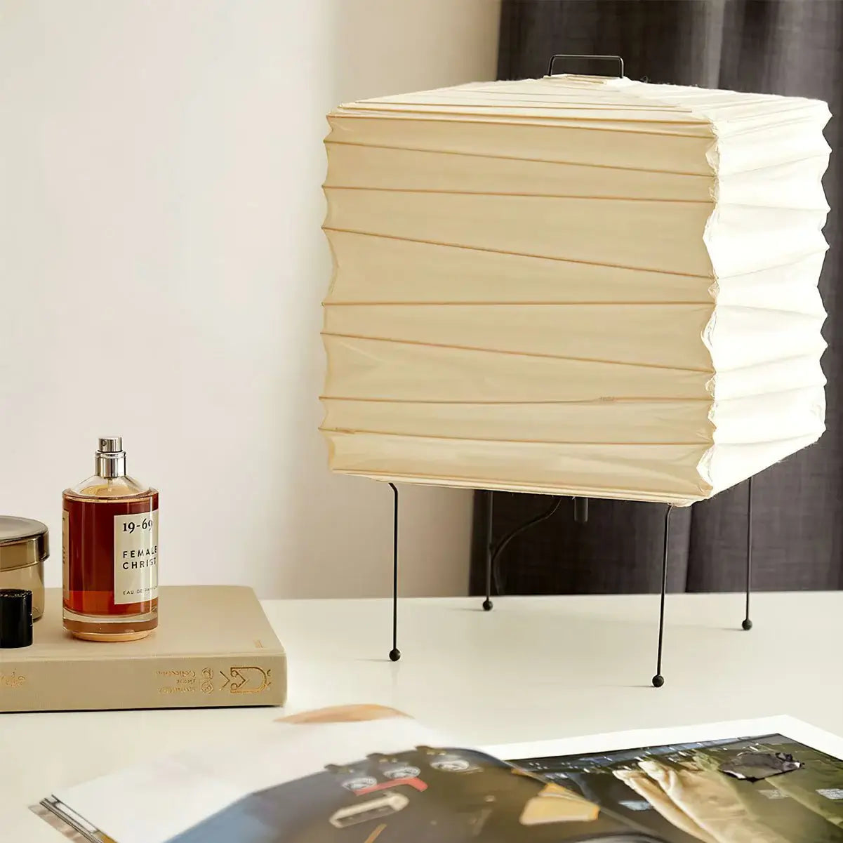 Ayla Cube Rice Paper Table Lamp Minimalist Japanese Style Desk Light for Bedroom