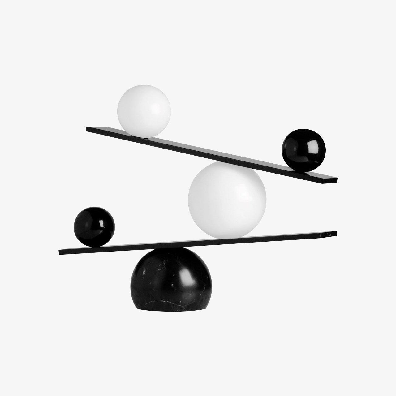 Modern Artistic Balance Table Lamp with Glass Spheres and Black Marble Base
