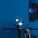 Modern Artistic Balance Table Lamp with Glass Spheres and Black Marble Base