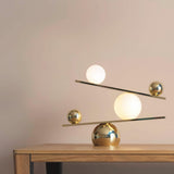 Modern Artistic Balance Table Lamp with Glass Spheres and Black Marble Base