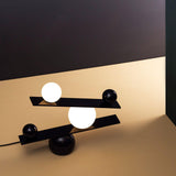 Modern Artistic Balance Table Lamp with Glass Spheres and Black Marble Base