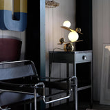 Modern Artistic Balance Table Lamp with Glass Spheres and Black Marble Base