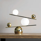Modern Artistic Balance Table Lamp with Glass Spheres and Black Marble Base