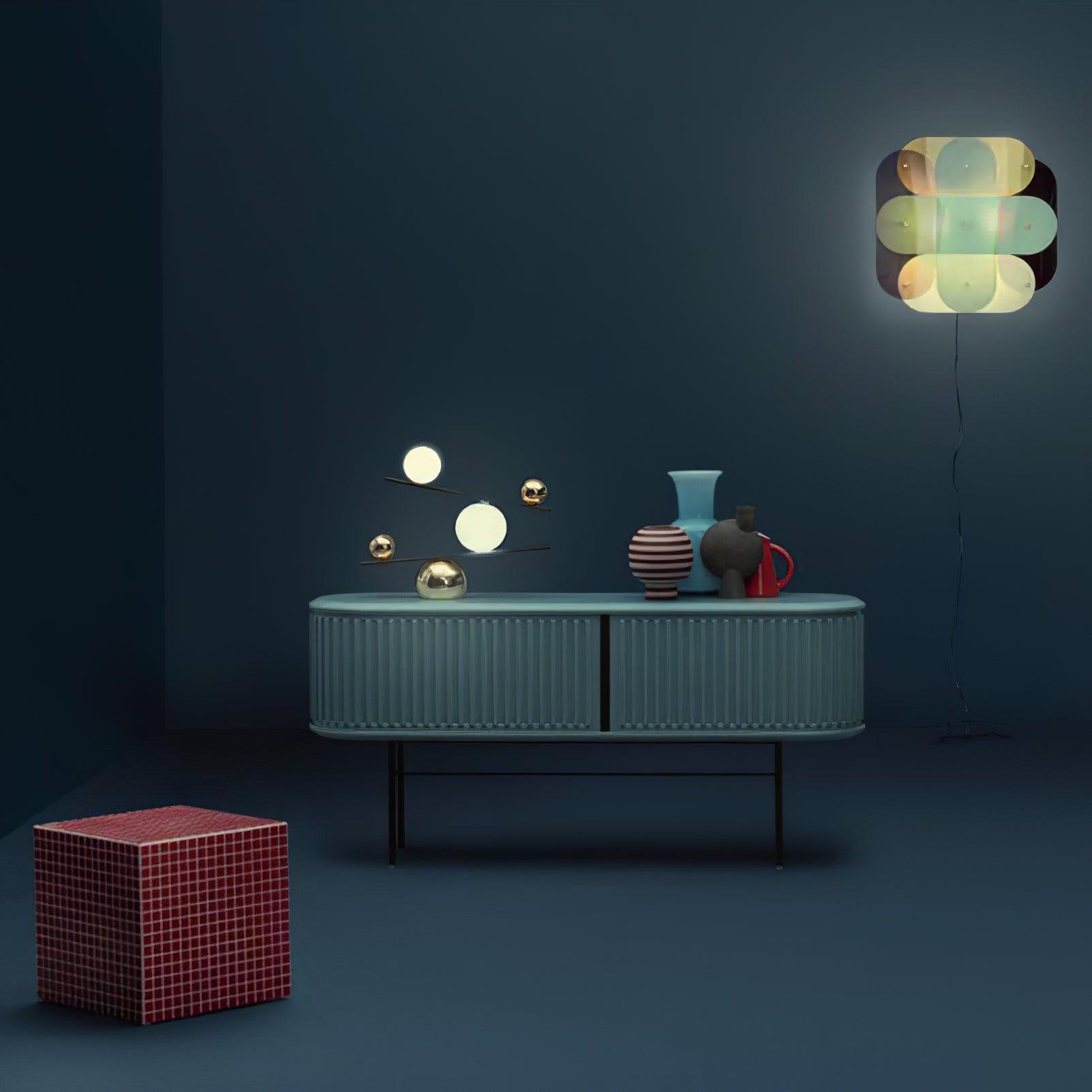 Modern Artistic Balance Table Lamp with Glass Spheres and Black Marble Base
