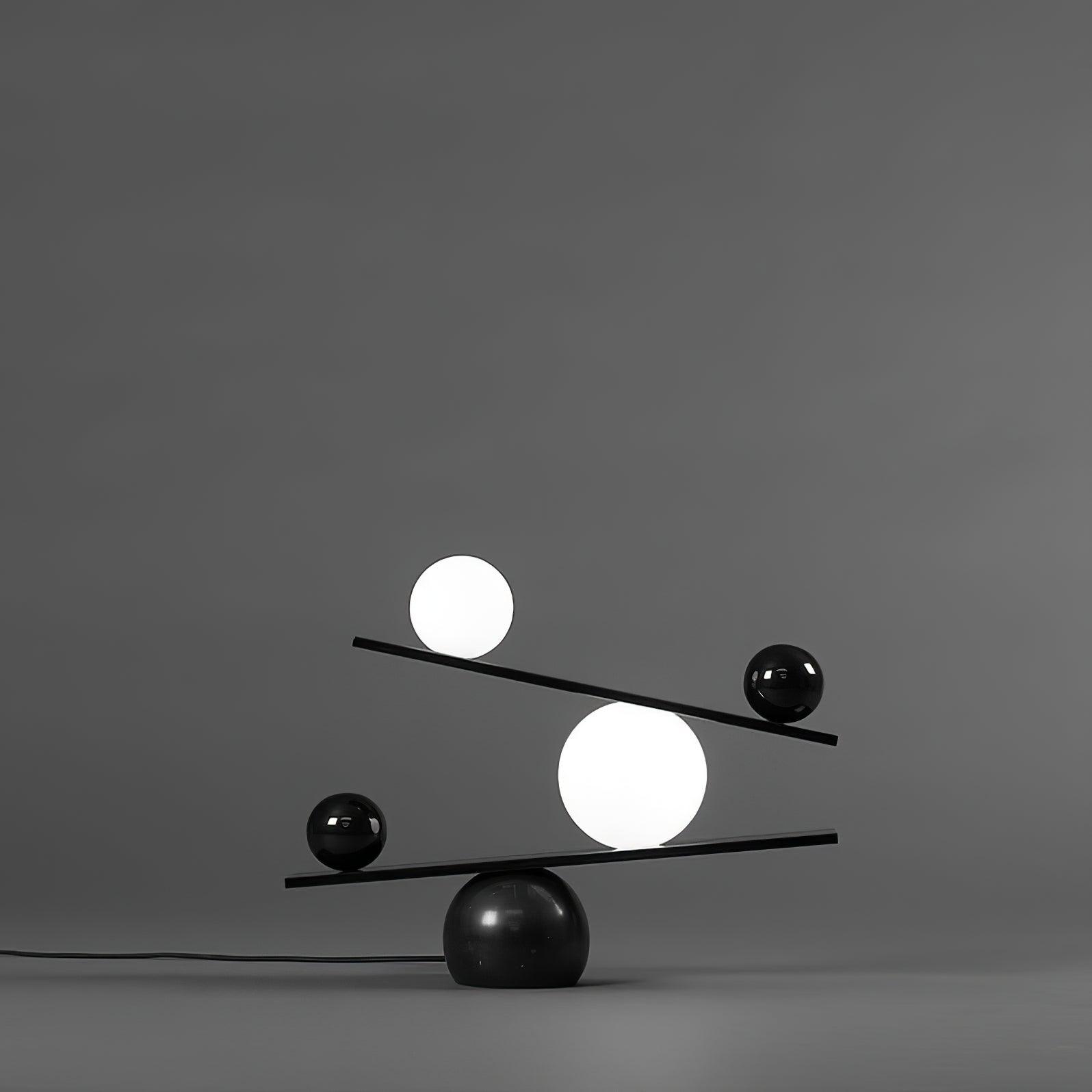 Modern Artistic Balance Table Lamp with Glass Spheres and Black Marble Base