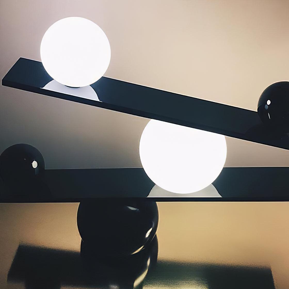 Modern Artistic Balance Table Lamp with Glass Spheres and Black Marble Base