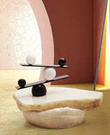 Modern Artistic Balance Table Lamp with Glass Spheres and Black Marble Base