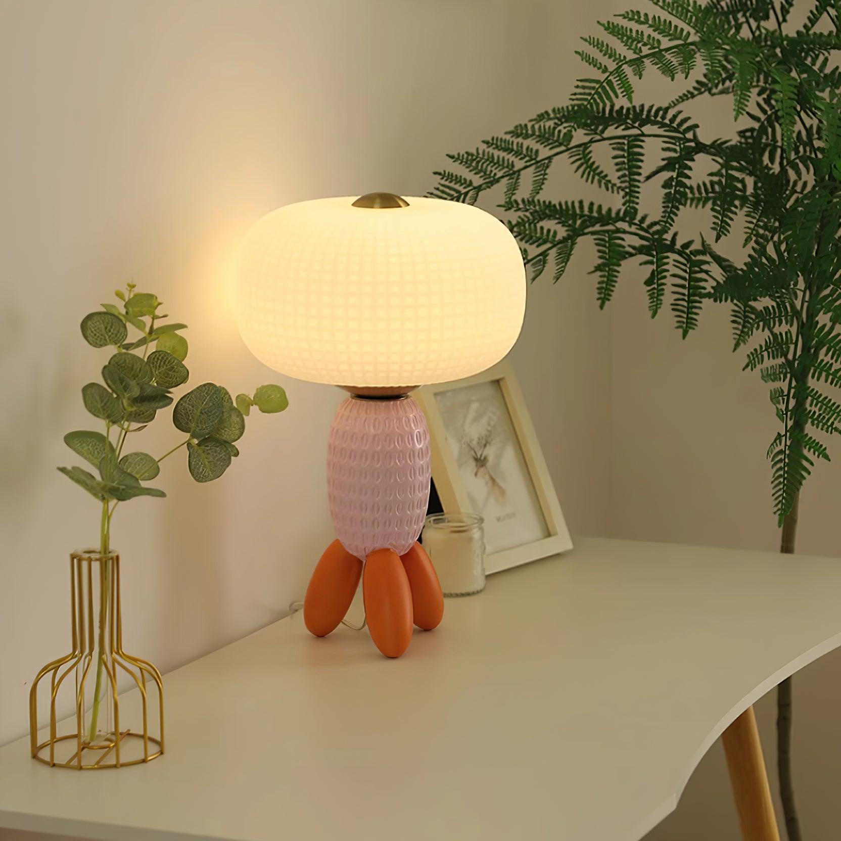 Modern Glass Balloon Table Lamp Sculptural Integrated LED Bedside Lighting for Contemporary Home Decor