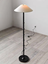 Natural Bamboo Knot Wood Floor Lamp with White Fabric Shade for Living Room and Bedroom