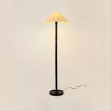 Natural Bamboo Knot Wood Floor Lamp with White Fabric Shade for Living Room and Bedroom