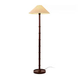 Natural Bamboo Knot Wood Floor Lamp with White Fabric Shade for Living Room and Bedroom