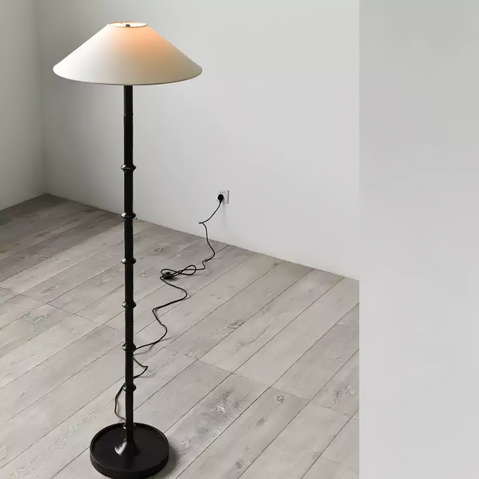 Natural Bamboo Knot Wood Floor Lamp with White Fabric Shade for Living Room and Bedroom