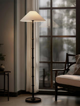 Natural Bamboo Knot Wood Floor Lamp with White Fabric Shade for Living Room and Bedroom