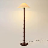 Natural Bamboo Knot Wood Floor Lamp with White Fabric Shade for Living Room and Bedroom