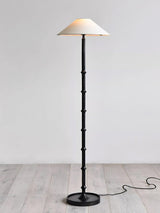 Natural Bamboo Knot Wood Floor Lamp with White Fabric Shade for Living Room and Bedroom