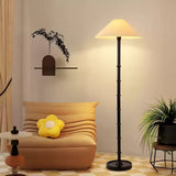 Natural Bamboo Knot Wood Floor Lamp with White Fabric Shade for Living Room and Bedroom