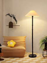 Natural Bamboo Knot Wood Floor Lamp with White Fabric Shade for Living Room and Bedroom