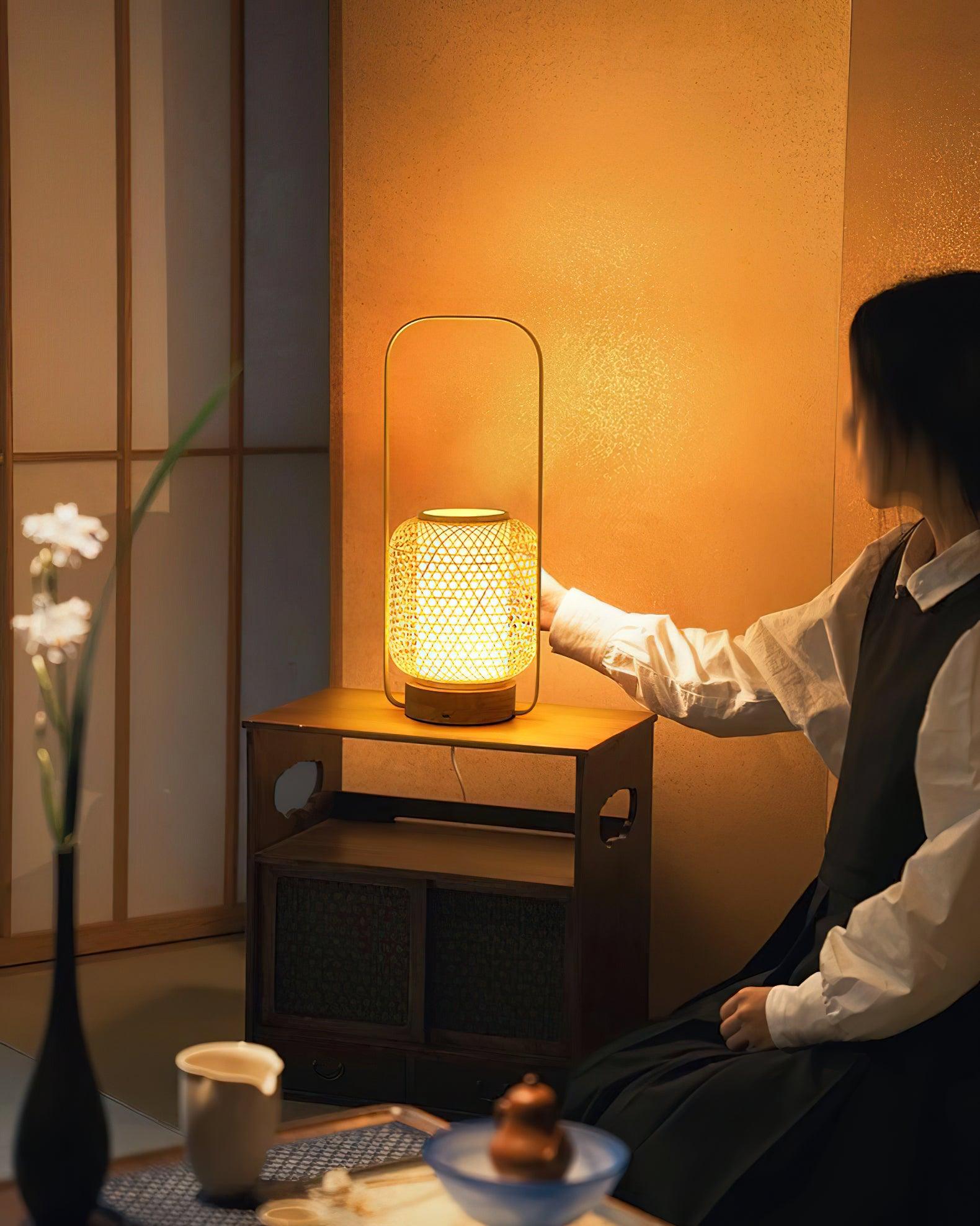 Portable Bamboo Lantern LED Table Lamp for Desk and Bedside USB Charging