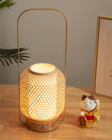 Portable Bamboo Lantern LED Table Lamp for Desk and Bedside USB Charging