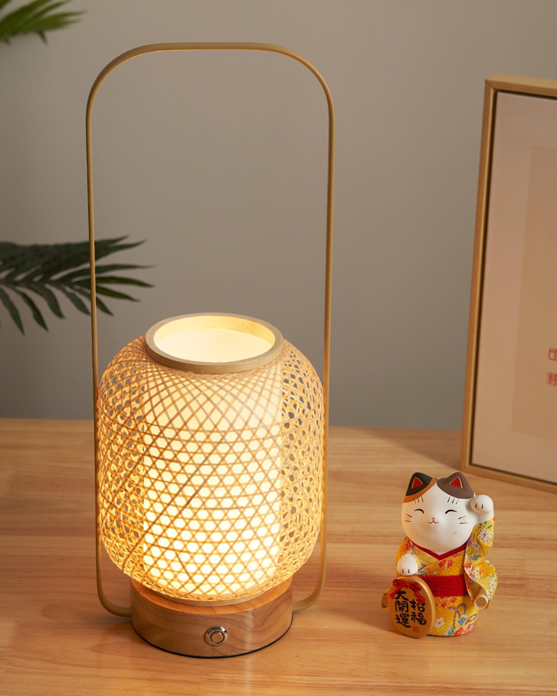 Portable Bamboo Lantern LED Table Lamp for Desk and Bedside USB Charging