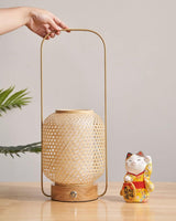 Portable Bamboo Lantern LED Table Lamp for Desk and Bedside USB Charging
