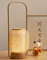 Portable Bamboo Lantern LED Table Lamp for Desk and Bedside USB Charging
