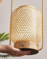 Portable Bamboo Lantern LED Table Lamp for Desk and Bedside USB Charging